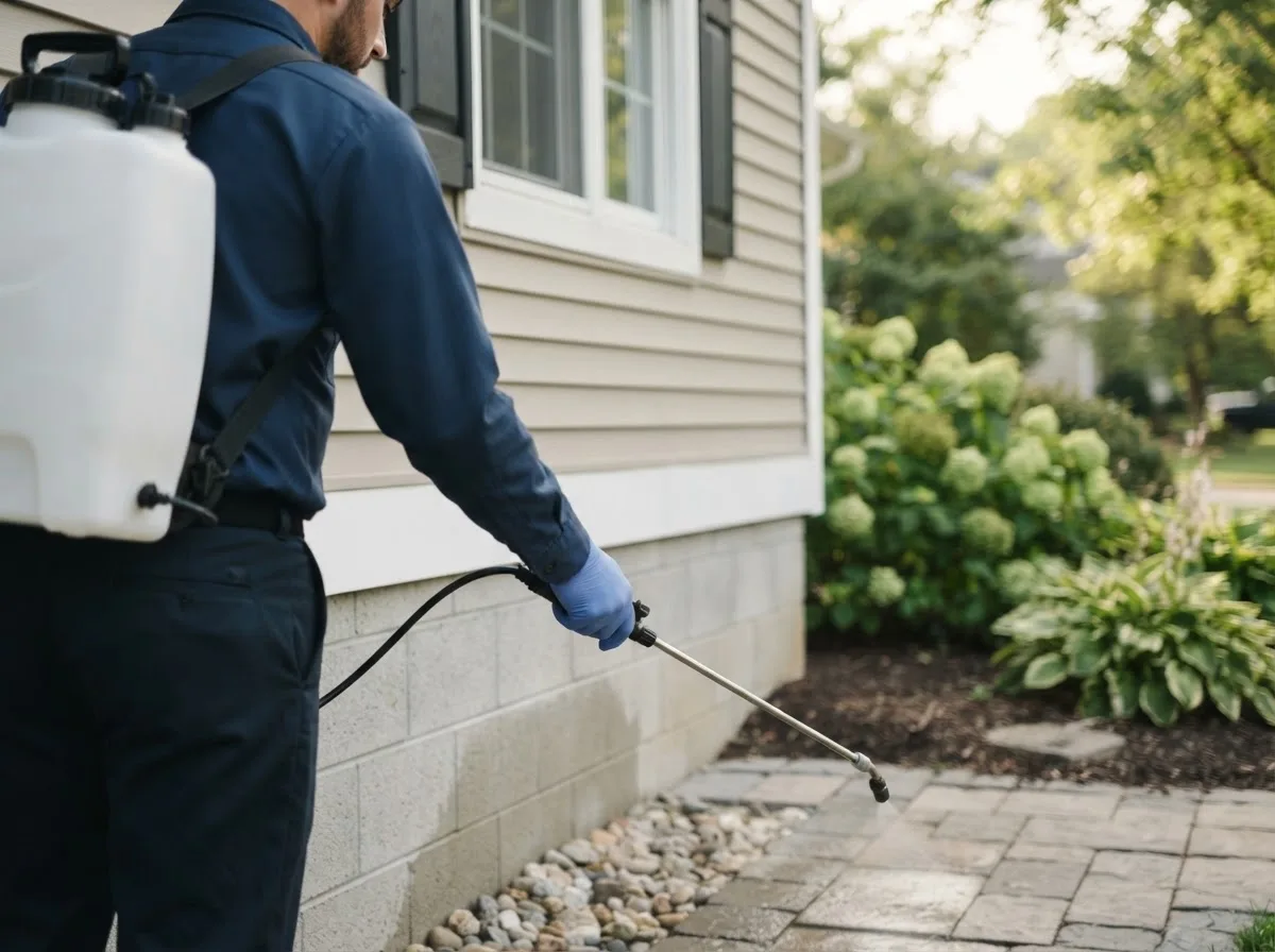 Pest control technician inspecting a home in Harrellsville, NC
